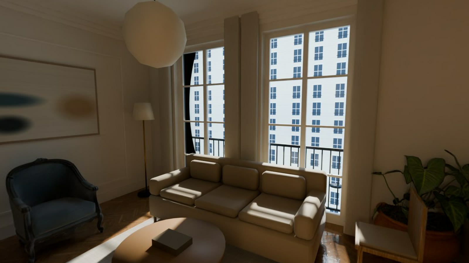 Le salon haut de gamme, lumière du matin.